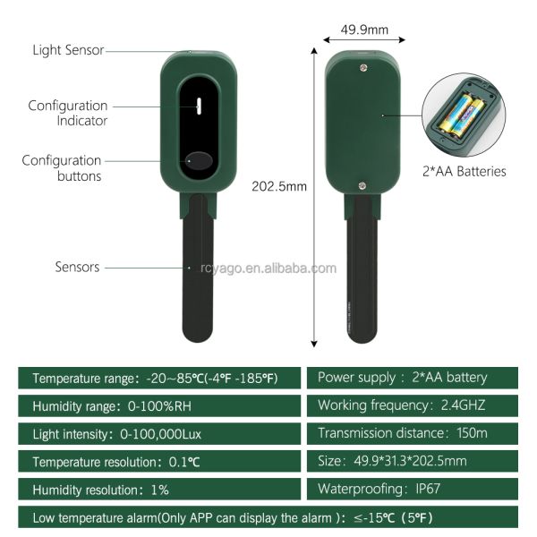 Tuya ZigBee 3.0 Wireless Soil Sensor with 3-in-1 Detection for Moisture Temperature Light and IP67 Waterproof Rating