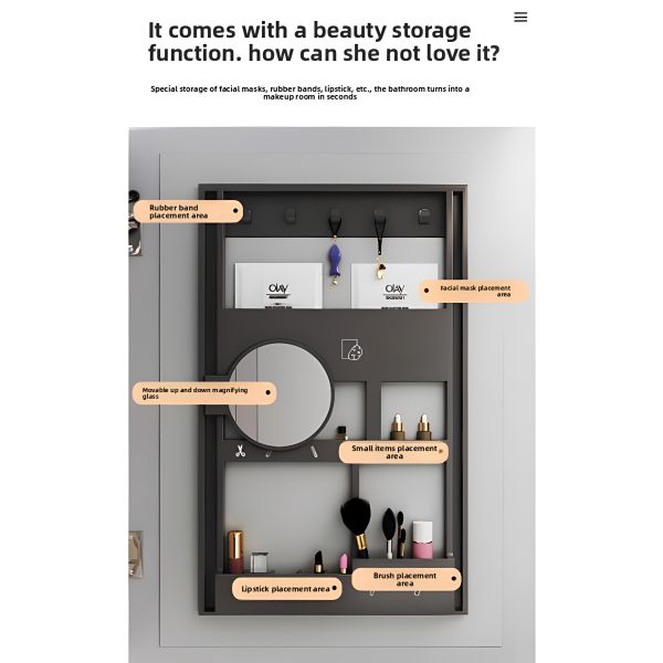Custom-Size Modern Bathroom Medicine Cabinet Smart Multi-Function Toilet Mirror Touch Sensor Switch Water Apartment Villa