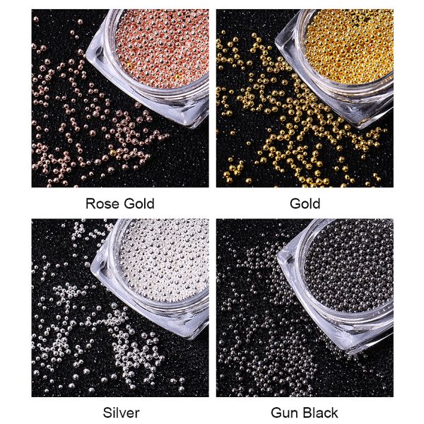 Mini Caviar Metal Stainless Steel Bead 3D Nail Art  nail charms in bulk Decoration Golden Silvery Rose Gold Ball