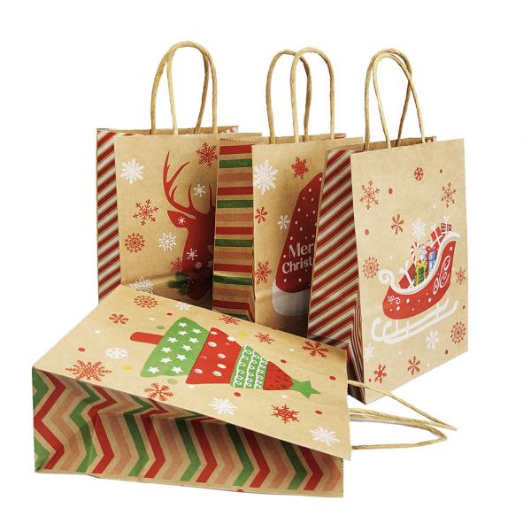 Christmas Kraft Custom Brown Paper Bags Offset Printing