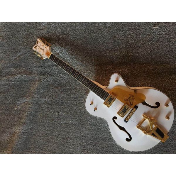 Custom Inlay Design White Gretsc Falcon 6120 Semi Hollow Jazz Electric Guitar (GT-10)
