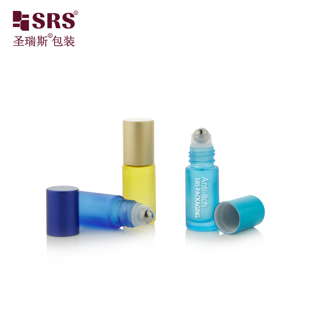5ml Wholesale Empty Custom Color Glass Roll On Bottle Metal Ball And Plastic Cap For Travel Perfume Oil