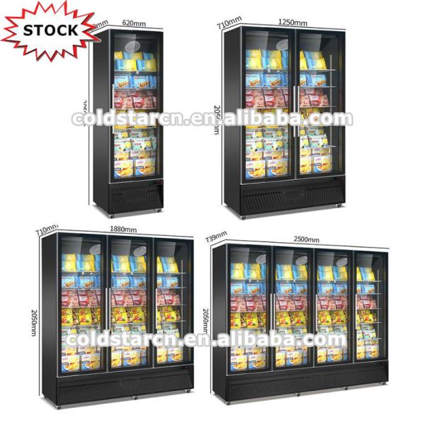 2 Doors Commercial Freezer Glass Door Vertical Display Refrigerator Freezer