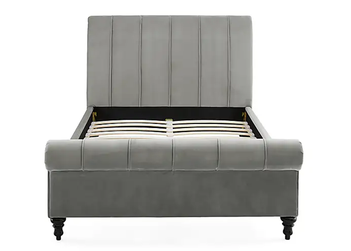 Classic Upholstered Sleigh Bed Frame With Vertical Stitching Design
