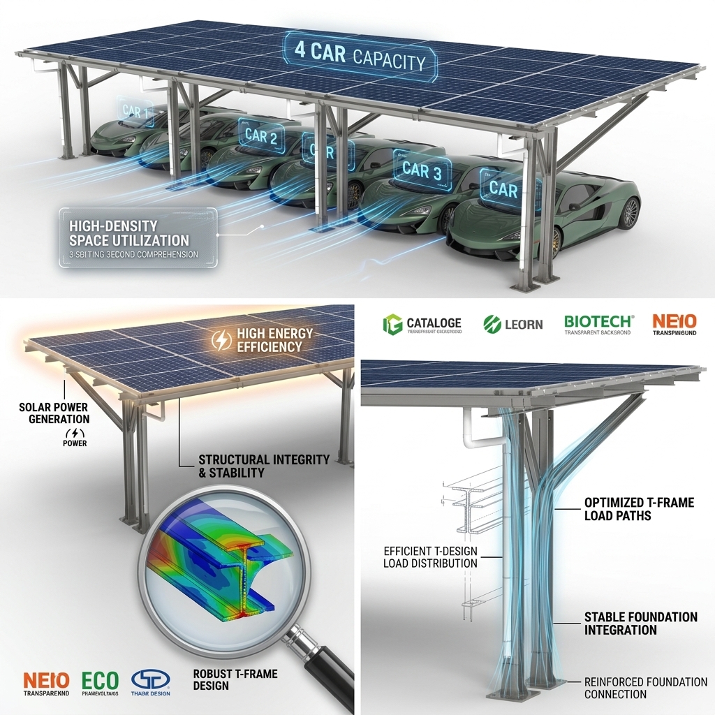 Budget-Efficient ECO Gamma Frame Carport Economy Solar Parking Canopy Standardized 5m Span Cost-Effective PV Shelter