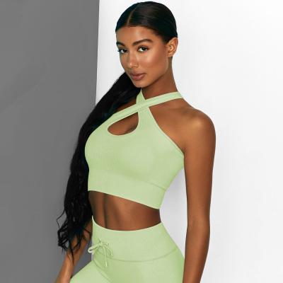 Solid color candy fitness tank top fashion gym running cross straps bra yoga dress woman