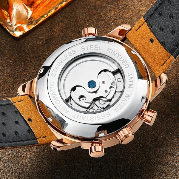 KINYUED J019-6 Tourbillon automatic mechanical  genuine leather business waterproof men watches