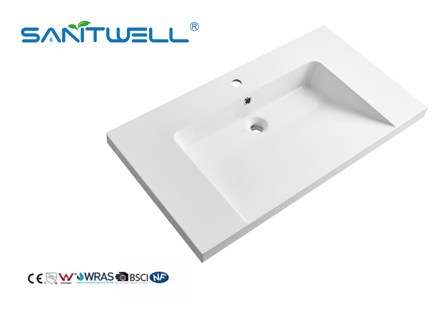 Особенные тазы смолы камня дизайна SWI912 толщиной окаймляют лоснистые белые моя тазы руки для Bathroom гостиницы