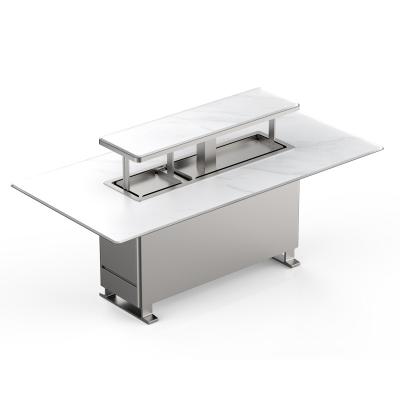 Home Office Dining Table with Glass Marble Stone and Adjustable Refrigerated Ice