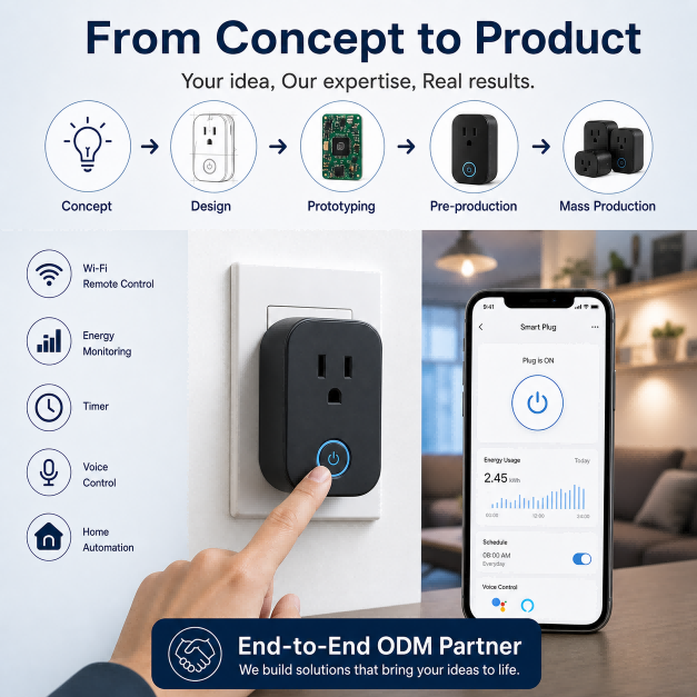 Custom Smart Plug ODM Solution Wi-Fi Remote Control Energy Monitoring Timer Voice Compatible Socket for Home Automation