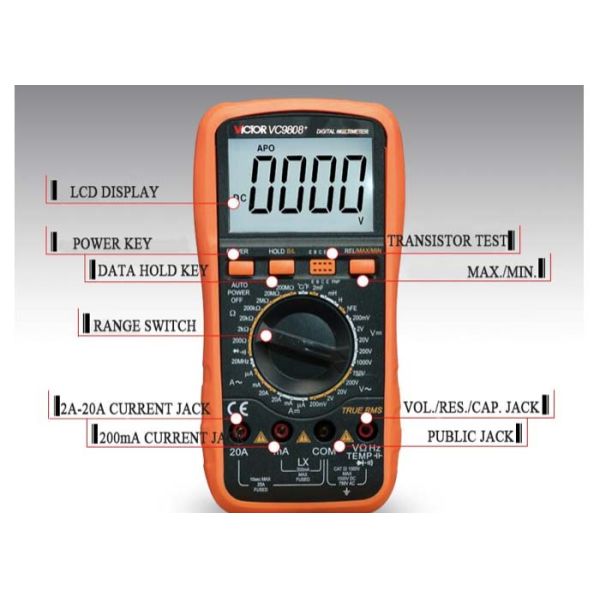 Тест DCA ACA вольтамперомметра VC9808+ DCV цифров дисплея LCD Handheld