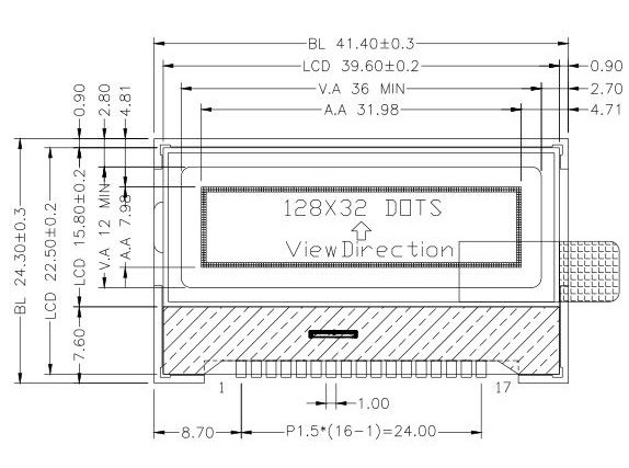 128x32 ставит точки Monochrome графический COG дисплея LCD с интерфейсом ST7565R IC SPI