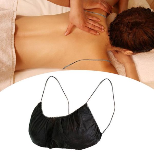 S&J Women Sexy Bra Disposable bra and panties SJ Manufacturer OEM Wholesale Disposable Black Shoulder Straps Bra for Spa Massage