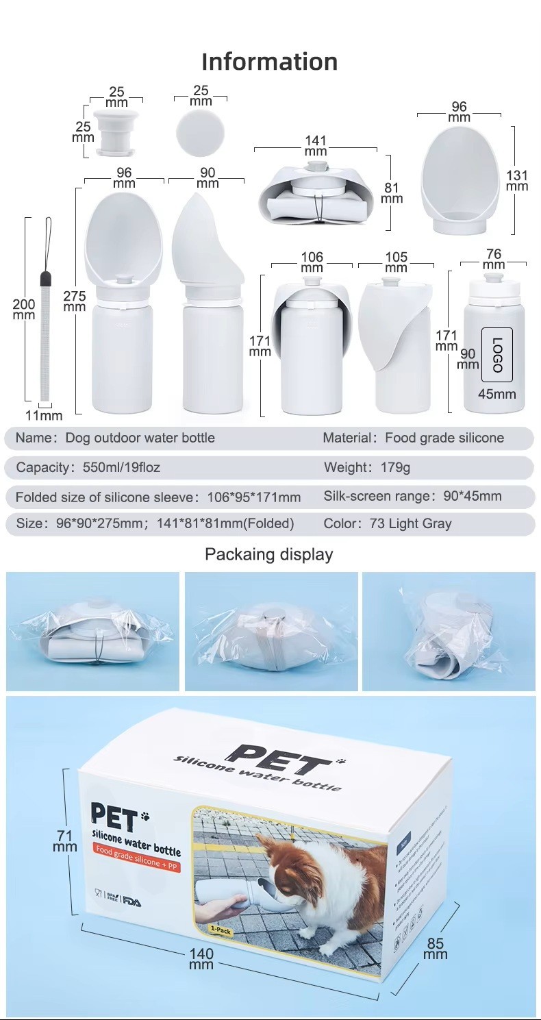550ml Portable Collapsible Food Grade Silicone Dog Water Bottle For Outdoors