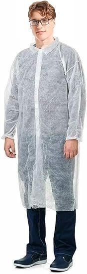 Длиннорукавный белый полипропиленовый лабораторный пальто с эластичными наручниками