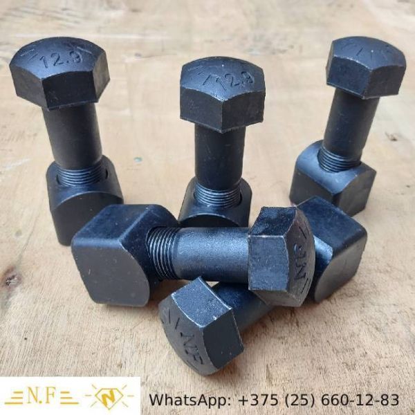 NF Conical Bulldozer Plough Bolt With Nut Point Fixing M12x55mm 10.9/12.9 Grade