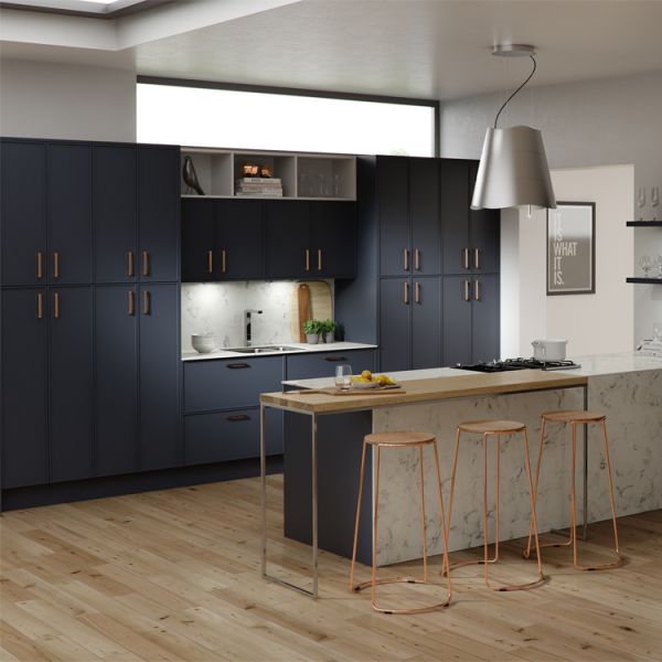 Armario de cocina del PVC de Matte Face Blue Color Tall de los armarios de cocina del país