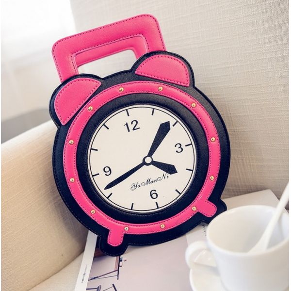 Cartoon cute alarm clock female PU leather messenger bag cute candy colored female