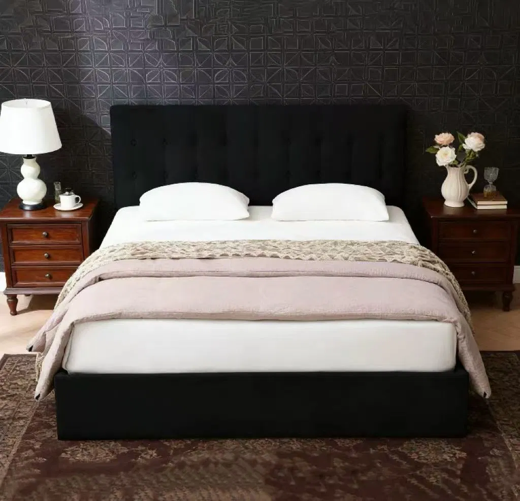 Cozy Black Upholstered Ottoman Bed with Hidden Storage