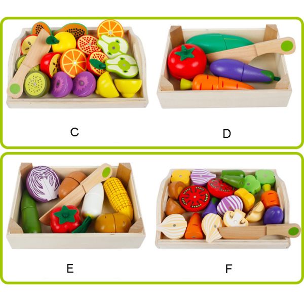 Colored 19cm Wooden Fruit Cutting Set Toy Kid Education