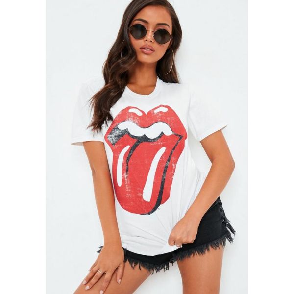 White Rolling Stones Licked Graphic T Shirt Women Clothing