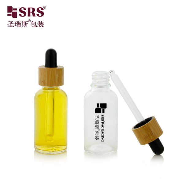 Custom Frosted Essential Oil Empty Packaging 15ml 30ml 50ml 100ml Bamboo Dropper Bottle