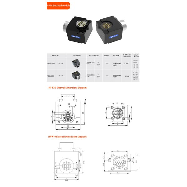 Automation Equipment Quick Change Tool Changer Electrical Module 19 Pin