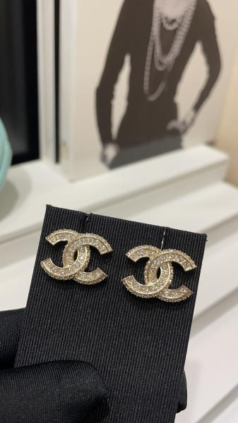 Versatile Style Gold Luxury Earrings Double C Stud Earrings With Diamond Accents