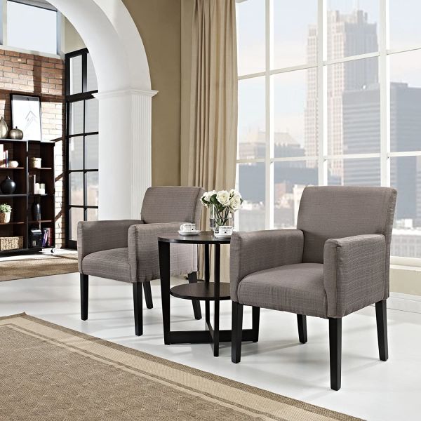 Farmhouse Gray Accent Chair With Arms , Modern Fabric Dining Chairs Upholstered
