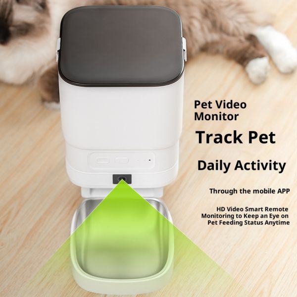 Automatic Pet Feeder Cats Dogs Charge Battery Plastic Stainless Steel Bowls Eco-Friendly Intelligent Timing Remote Video IPX5
