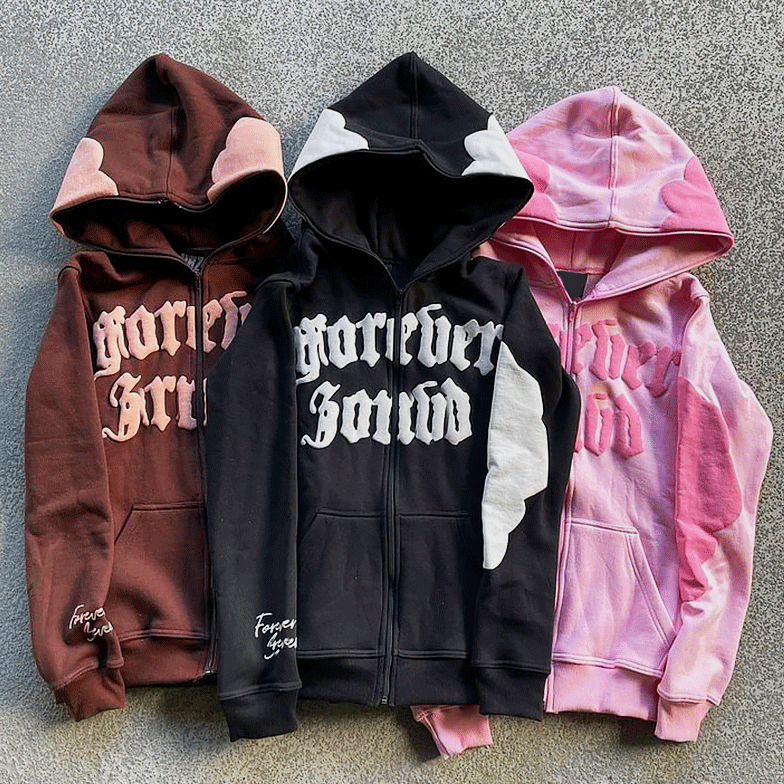 Men'S Hoodie Full Face Zip Up Hoodie Puff Print Brown Heavyweight French Terry Fabric