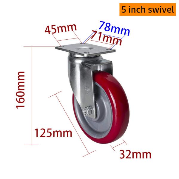 EDL Medium Duty 5inch 150kg Plate TPU Caster por tipo rígido, giratorio y freno