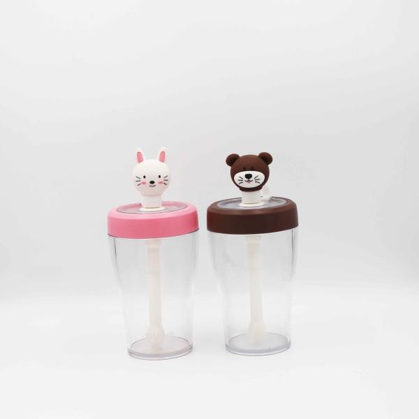 Kids Transparent Plastic Water Bottles With Cartoon Bear Stopper