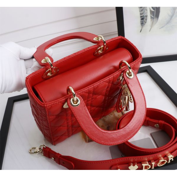 Lady Red Lambskin My Abcdior Dior Cannage Shoulder Bag D6806