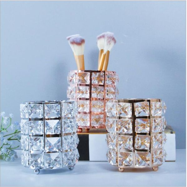 gold/sliver/rose gold metal with crystal beaded pen cosmetic brush holder