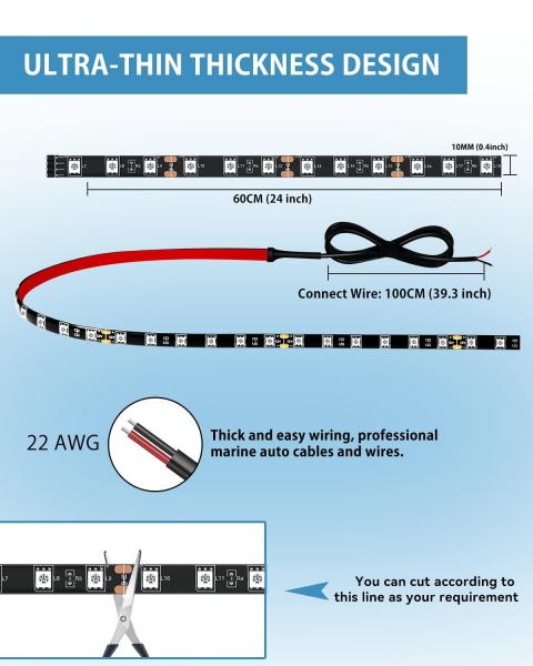 0.18kg White LED Light Strip for Cars Golf Carts Boats 60.96cm Connected Waterproof 12V