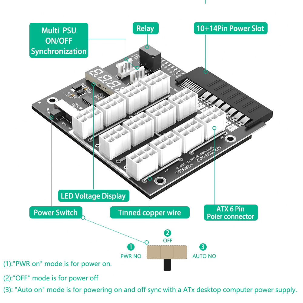 Адаптер питания HP с 12 12V ATX6PIN портами питания и 2 4PIN портами питания, интерфейс регулятора давления с светодиодным дисплеем напряжения и переключателем питания