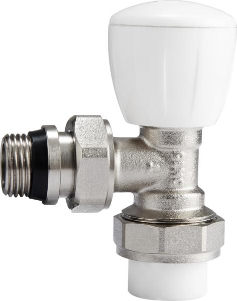 4202 Angle Type Multi-turn Brass TRV Valve for Radiator Supply DN15 Nickel Plated with PP-R Adapter x Flex. Male Nipple