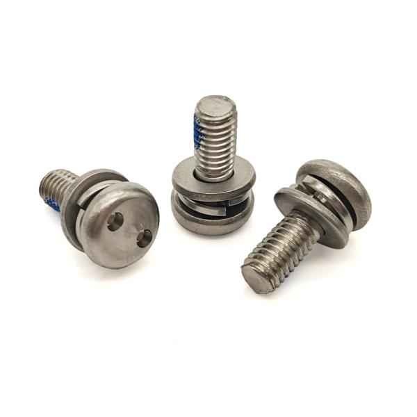 Stainless Steel Snake-Eye Security Screw – Double Spring & Flat Washers with Anti-Tamper Drive