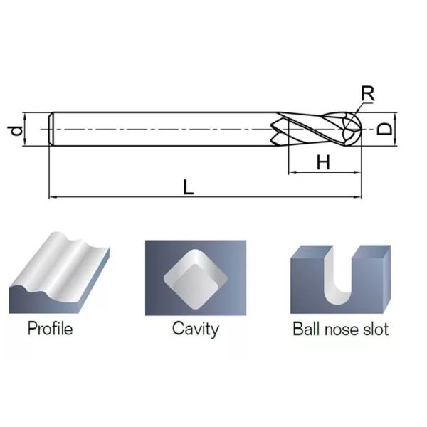 Long Tungsten Solid Carbide Ball Nose End Mill Cnc Round Spherical Milling Cutter Cutting Tools