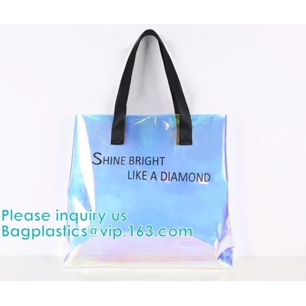 Neon Rainbow Hologram PVC Tote Bag custom holographic handbag PVC handle beach bag,Cosmetic Makeup Travel Pouch,Zipper