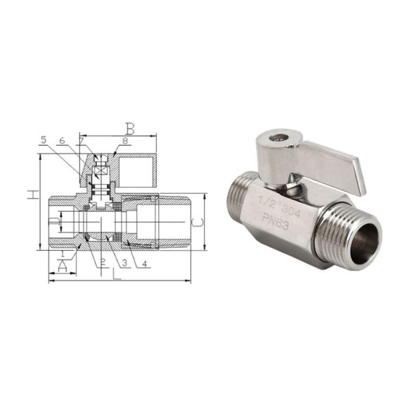 SS304 SS316 Stainless Steel Mini Ball Valve Female to Male Threaded Female Thread 90° Handle Water Gas Shut-off Valve