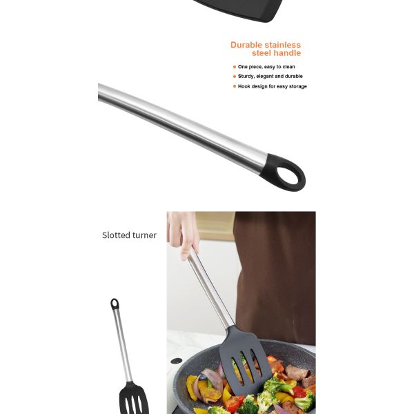 утвари силикона 9Pcs варя с ручкой нержавеющей стали