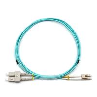 SC UPC a LC UPC Cable de parche de fibra óptica duplex OM3 multimodo OFNR 2.0mm Aqua