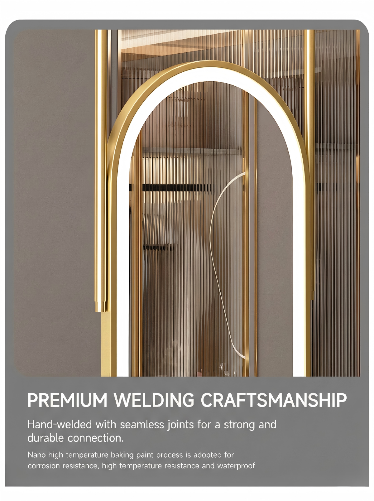 Kingstin Luxury Oval Ceiling Hanging LED Mirror Gold Brushed Frame, Smart Touch Switch Anti-Fog Suspension Bath Mirror