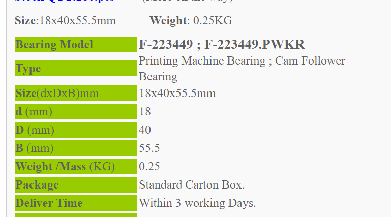 INA  Cam  Follower Bearing , Printing Machine Bearing    F-223449.PWKR