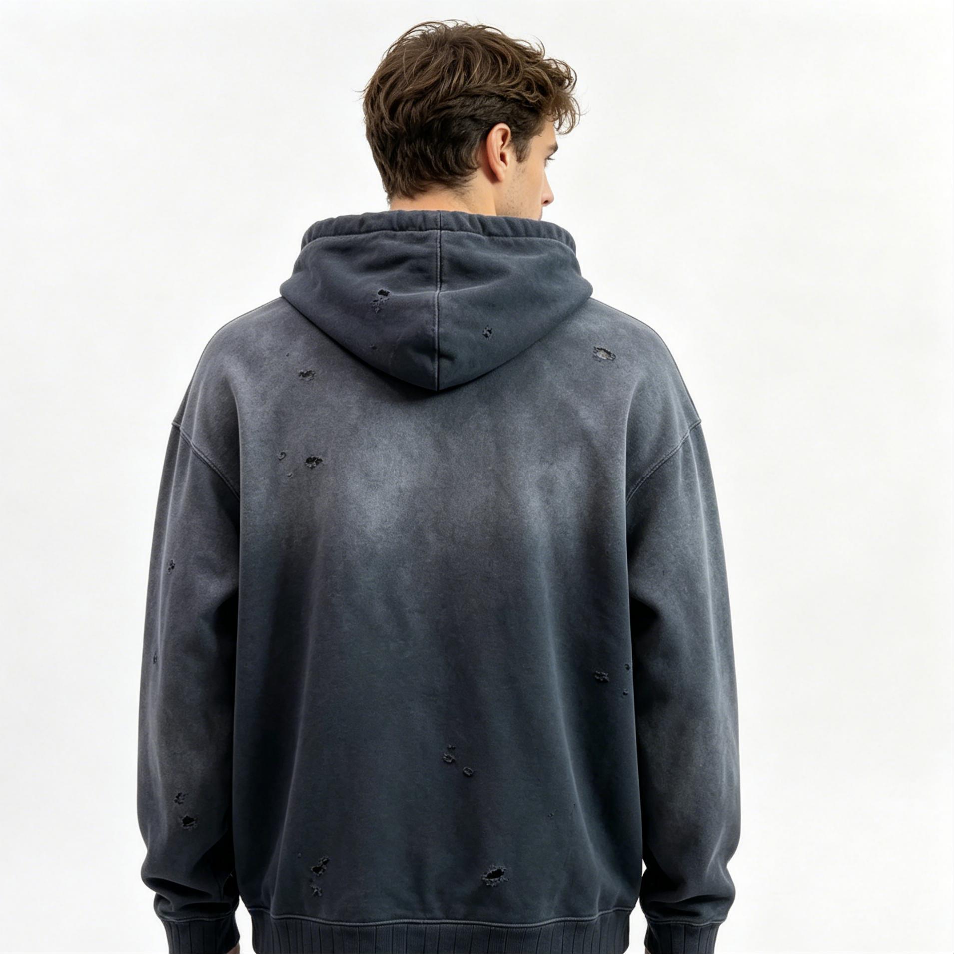 American Retro Stone Wash Hoodies Custom Distressed Zip Up Hoodie For Men