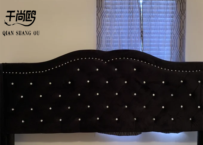 Fabric Tall Gray Upholstered Bed Unique Bedside Button Design With Wing Board