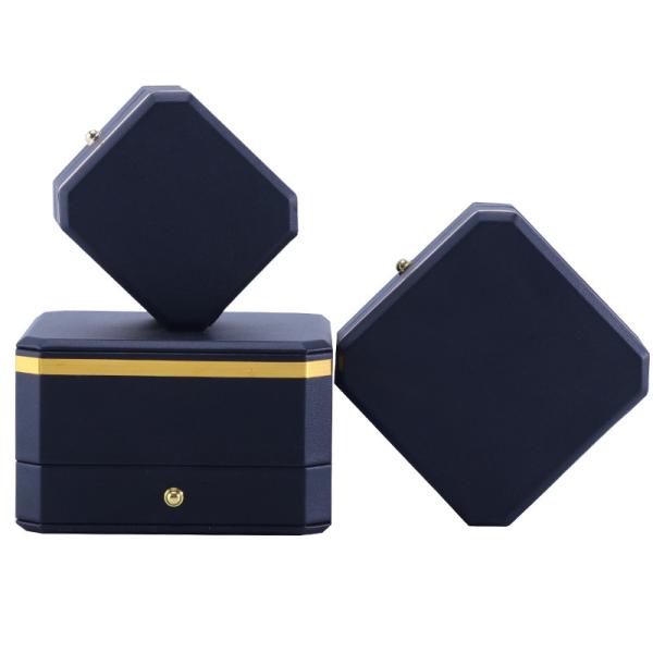 Caja de joyería de cuero PU negro octogonal para brazalete de logotipo personalizado de Hanhong Collar de anillo