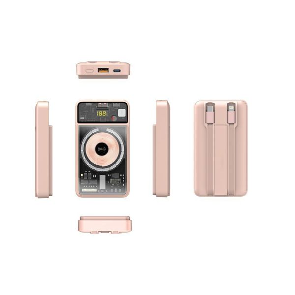 10000mAh Multi Device Power Bank Wireless Charging Built In Cable For IPhone / Android